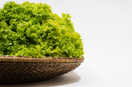 Lettuce in flat basket with white background.の写真素材