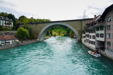 The Aare flow under the bridge at Bern, Switzerland.