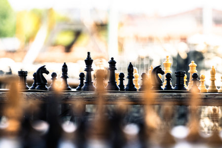 Chess pieces on a chessboard. Selective focus. Toned.