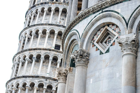 Detail of the Leaning Tower of Pisa, Italy.の写真素材