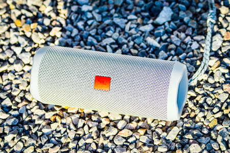 Beautiful Portable Grey Speaker with Pebblesの写真素材