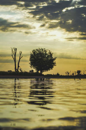 Beautiful sunset with lake viewの写真素材