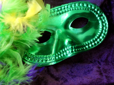 Mardi Gras mask and feathers on a velvet background.の写真素材