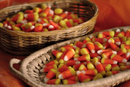 Baskets of candy corn 