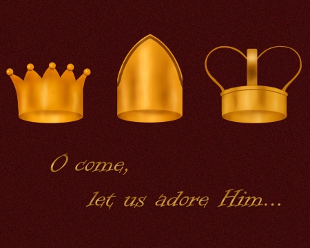 The crowns of the Wise Men; text reads  O come, let us adore Him のイラスト素材