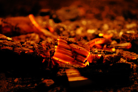 The last glowing embers of the fireの写真素材