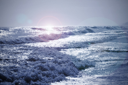 Sunlight sparkles on the surf