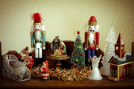 Assortment of vintage Christmas ornamentsのeditorial素材