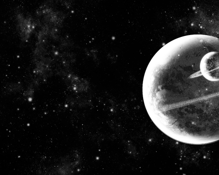 abstract moon with sunrise in spaceの写真素材