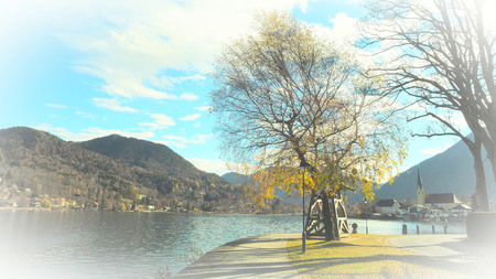 panorama of the villages of Rottach-Egern located at lake tegernsee bavarian alpsの写真素材