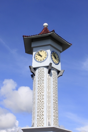 Clock tower with blue sky at Kudat, Sabah, Malaysiaの写真素材