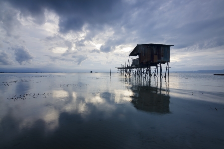 Old hut on a gloomy weather at Sabah, Borneo, Malaysiaの写真素材