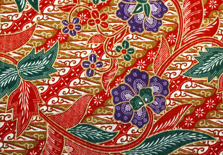 Fabric with floral batik patternの写真素材