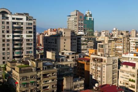 Beautiful cityscape with blue sky in Taipei, Taiwanの写真素材
