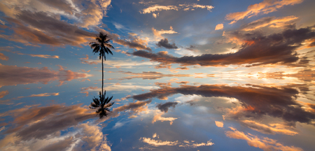 Beautiful reflection of dramatic sunset at Kota Marudu, Sabah, East Malaysiaの写真素材