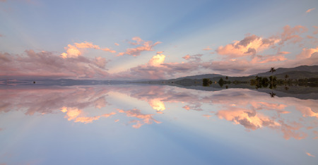 Beautiful reflection of clouds in a rural place at Kota Marudu, Sabah, East Malaysiaの写真素材