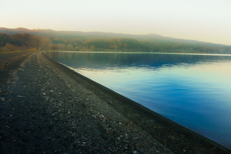 lakeside atmosphere of autumn colorsの写真素材