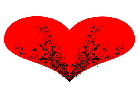 A simple love heart with black floral design swirling from the bottom of the heart to the sides.のイラスト素材