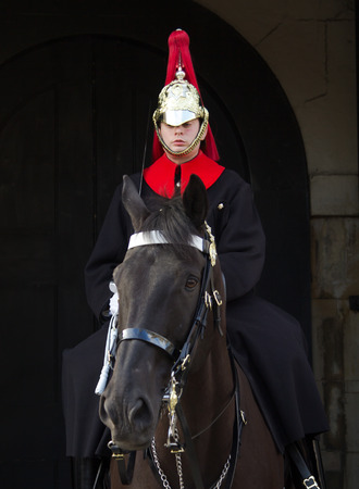 LONDON, UK, 2ND FEB 2014  A Horse Guards Soldier on horse back outside Horse Guards Paradeのeditorial素材