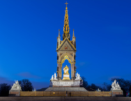 LONDON, UK - 9th February 2013  The Albert Memorial opposite The Royal Albert Hall at duskのeditorial素材