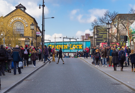 LONDON, UK - 1ST MARCH 2014  Camden Town during the day with lots of shoppers on the street and the...