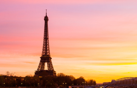 The Eiffel Tower at Sunset with space on the right for copy spaceの写真素材