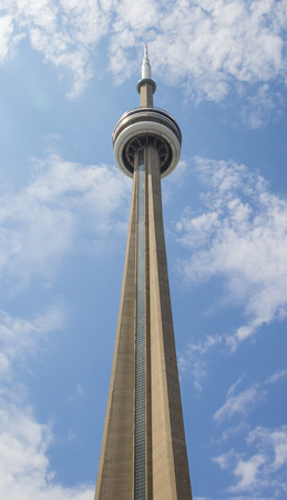 TORONTO, CANADA- 18TH MAY 2014  A low angle view of the CN Tower during the dayのeditorial素材