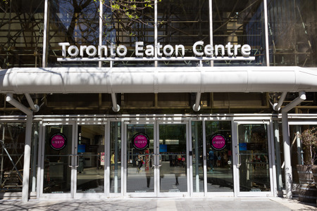 TORONTO, CANADA - 24TH MAY 2014  The outside of the Toronto Eaton Centre  People can be seen inside through the windowsのeditorial素材