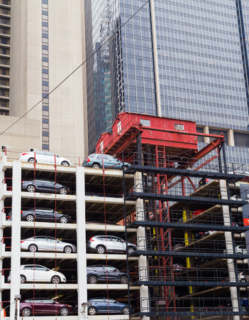 NEW YORK CITY, USA - 30TH AUGUST 2014: A typical Car Park down a street in New York Cityのeditorial素材