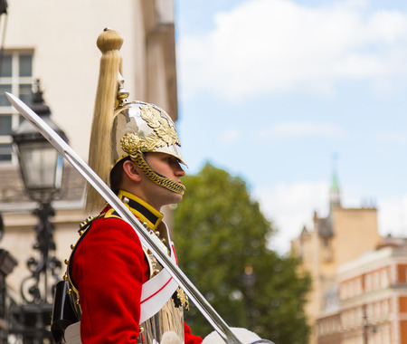 LONDON, UK - 26TH SEPTEMBER 2014: A Queens Guardsman on Horseback near Horse Guards Parade