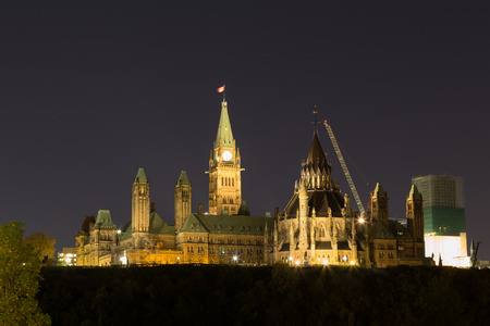 Parliament Hill in Ottawa at night with copy spaceの写真素材