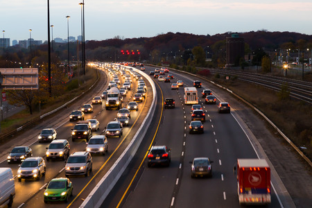 TORONTO, CANADA - 11TH NOVEMBER 2014: A view of traffic on the Gardiner Express at rush hour.のeditorial素材