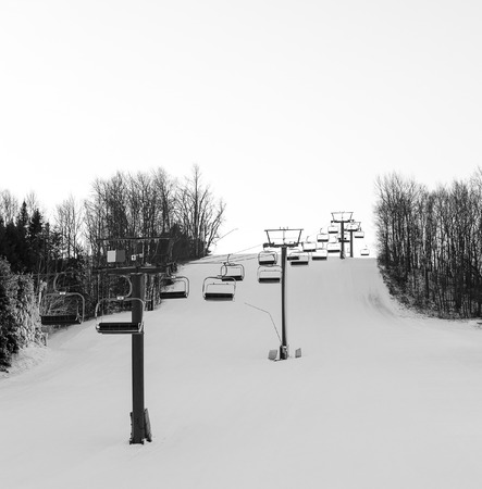 Chair lift at a Ski Resort in black and whiteの写真素材