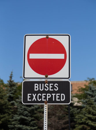 A No Entry Buses Excepted Signの写真素材