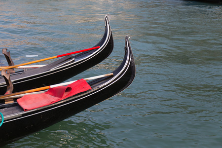 A closeup to the rear of some Gondola Boatsの写真素材