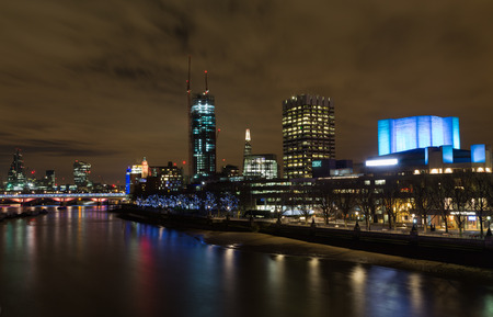 LONDON, UK - 8TH MARCH 2015:  Part of the London Skyline at night showing buildings in central London, including the Shard, OXO, IBM and 20 Fenchurch Streetのeditorial素材