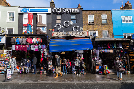 LONDON, UK - 26TH MARCH 2015:  Shops and buildings along Camden High Street in Londonのeditorial素材