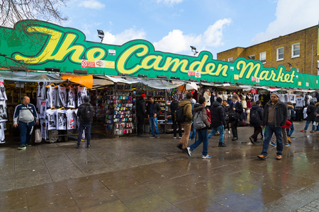 LONDON, UK - 26TH MARCH 2015:  The outside of Camden Market in London showing markets stalls and peopleのeditorial素材