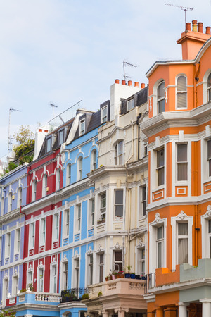 LONDON, UK - 16TH JULY 2015: Buildings in Nottinghill, London, during the day, showing the colorful style of the buildingsのeditorial素材
