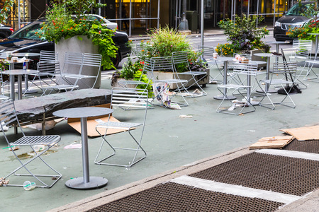 NEW YORK CITY, USA - 31ST AUGUST 2015: Rubbish and Litter along the streets in New York City in the morning.のeditorial素材