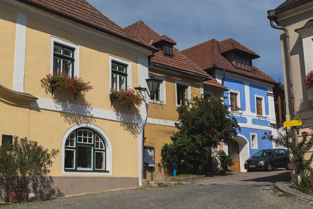 ST MICHAEL, AUSTRIA - 28TH AUGUST 2015: A view of streets in St Michael in Austria during the day. The outside of buildings can be seen.のeditorial素材