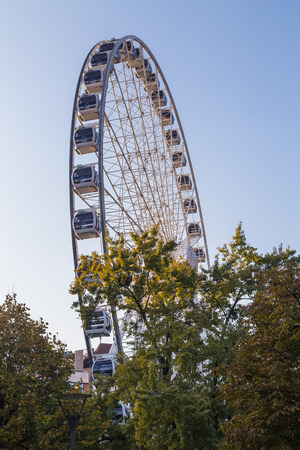 BUDAPEST, HUNGARY - 31ST OCTOBER 2015: A low angle view of the exterior of the Budapest Eye during the day.のeditorial素材