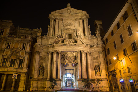 ROME, ITALY - 11TH MARCH 2015: The outside of S. Marcello al Corso Church in Rome at Night.のeditorial素材