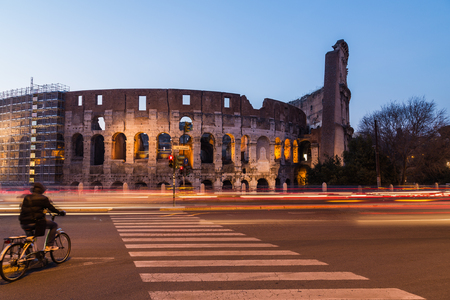 ROME, ITALY - 11TH MARCH 2015: Part of the Colosseum in Rome at night with copy spaceのeditorial素材