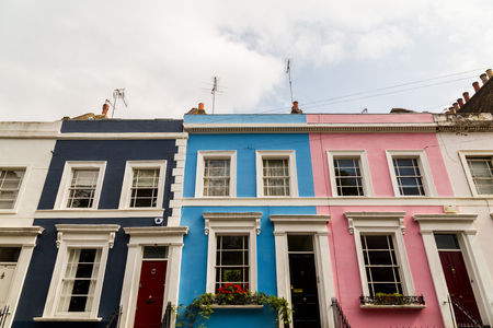 LONDON, UK - 16TH JULY 2015: Buildings in Notting Hill, London, during the day, showing the colorful style of the buildingsのeditorial素材