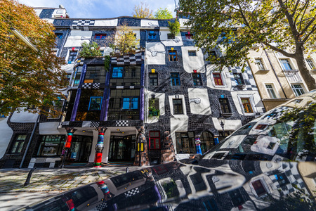 VIENNA, AUSTRIA - 3RD OCTOBER 2016: The outside of KUNST HAUS WIEN (Hundertwasser) museum in Vienna during the day.のeditorial素材
