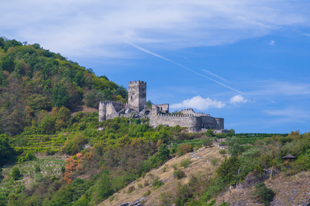 KREMS, AUSTRIA - 28TH AUGUST 2015: Buildings along the waterfront in Krems. Wineries can be seen.のeditorial素材