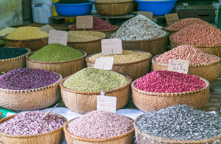 Various grains on display at a market in Hanoi, Vietnam,の写真素材