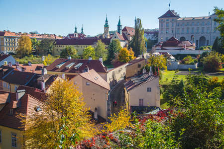PRAGUE, CZECH REPUBLIC - 15TH OCTOBER 2017: A view of architecture in Prague Mala Strana district during the day in the autumn. People can be seen.のeditorial素材