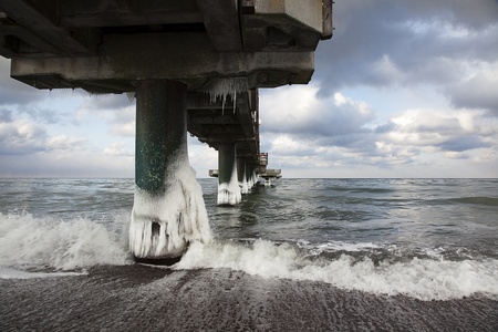 winter impression with snowy bridgeの写真素材